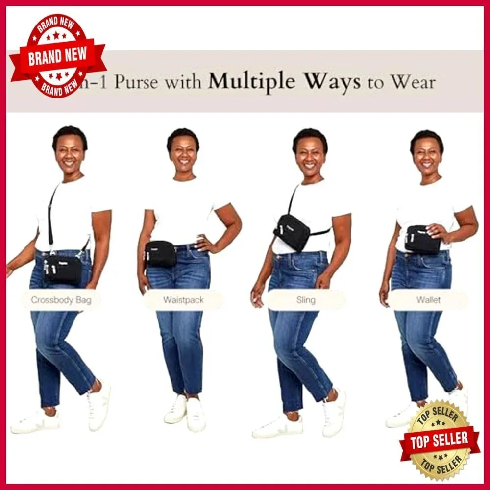 Triple Zip Small Crossbody Bag Lightweight Convertible Fanny Pack Belt Bag